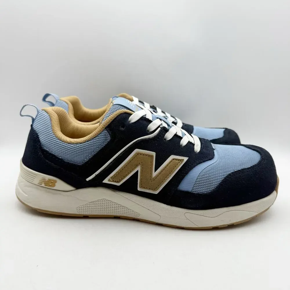 New Balance Mens Work Elite Lite Composite Toe Sneaker 9.5 Brown Blue Suede EUC